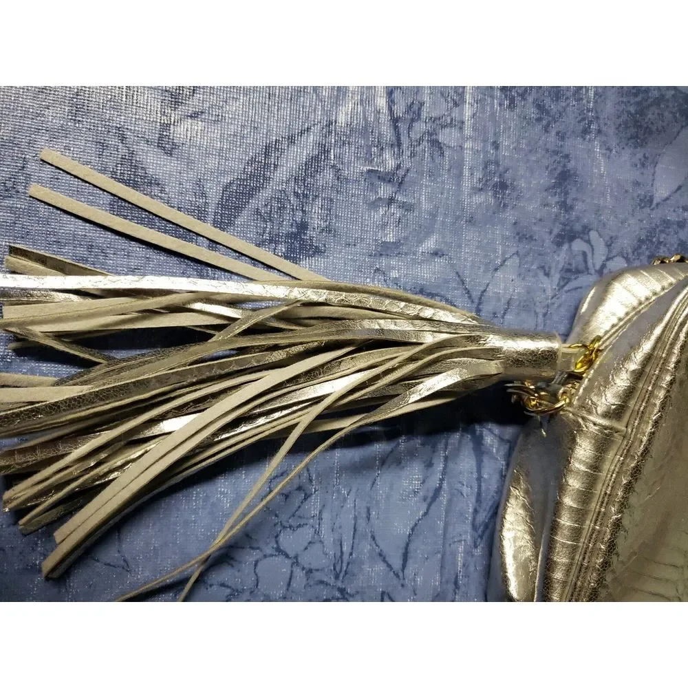 Victorias Secret  Metallic gray chain link gold strap w/tassel‎ crossbody bag